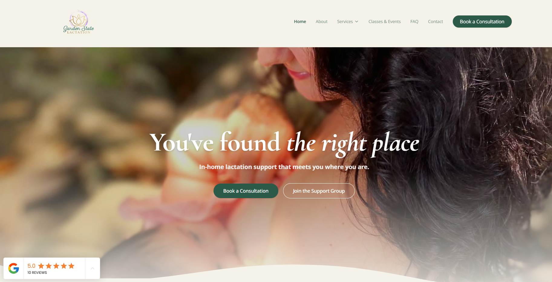 Garden State Lactation website shown across desktop, tablet and mobile devices