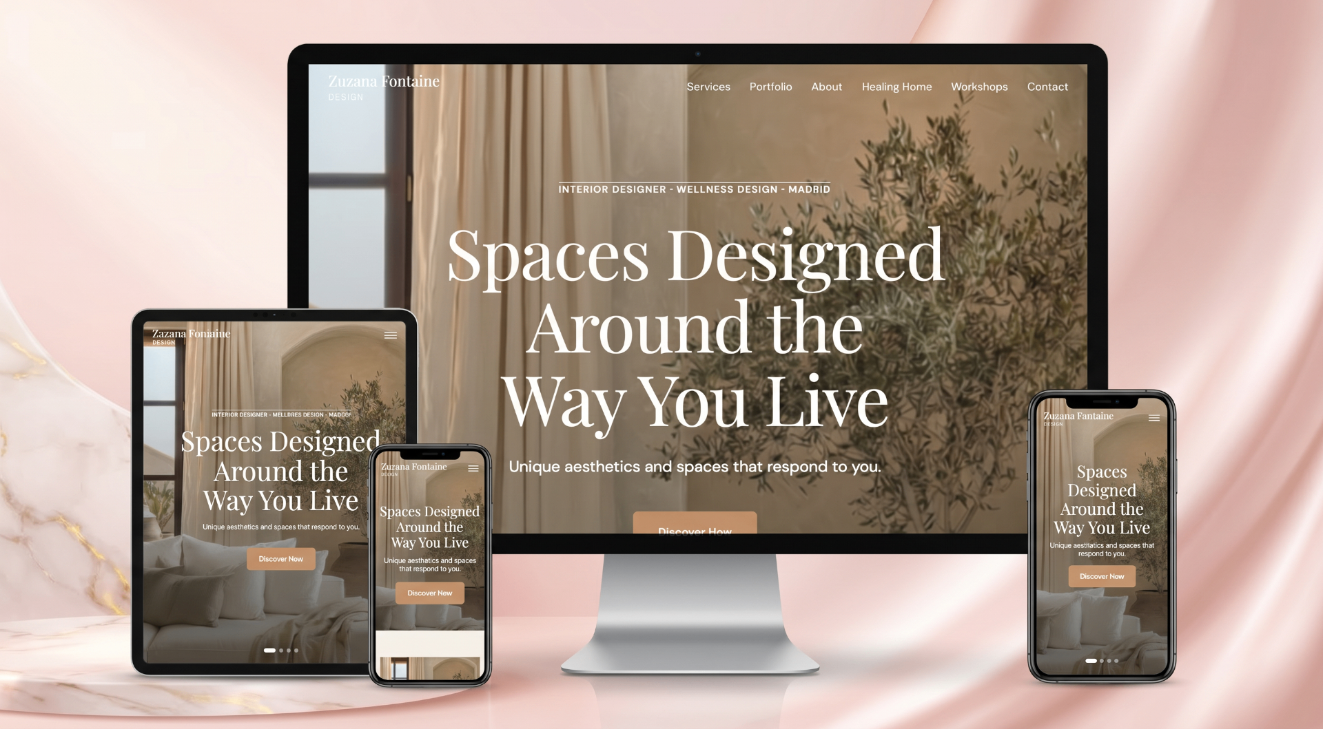 Zuzana Fontaine Design website shown across desktop, tablet and mobile devices