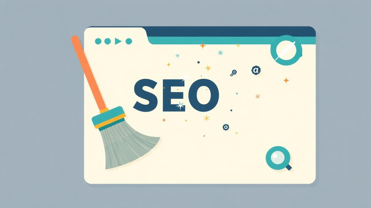 Illustration of a broom sweeping a browser window clean of clutter