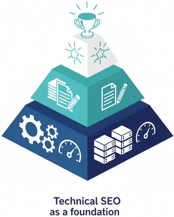 Technical SEO as a foundation — illustration showing SEO building blocks